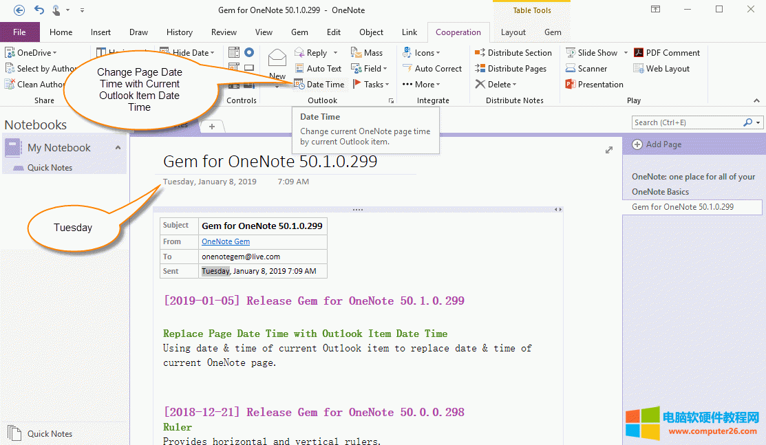 修改 OneNote 页面日期时间为 Outlook 邮件日期时间 