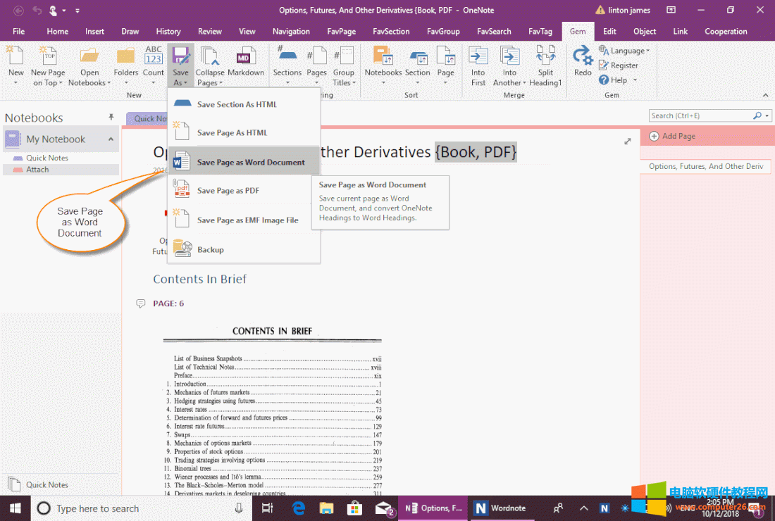 OneNote: Gem for OneNote 里的保存页面为 Word 文档功能 