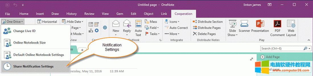 打开订阅 OneNote 邮件通知设置网页